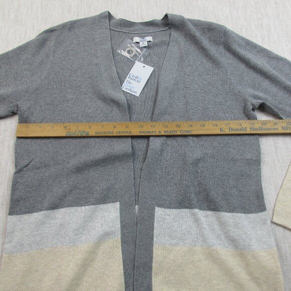 Croft & Barrow Cardigan Sweater Womens Medium Gray Ivory Classic‎ Fit Open Front - Picture 9 of 10